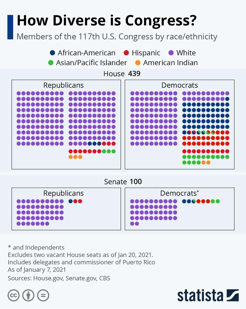 US Congress by race/ethnicity. Infographic.