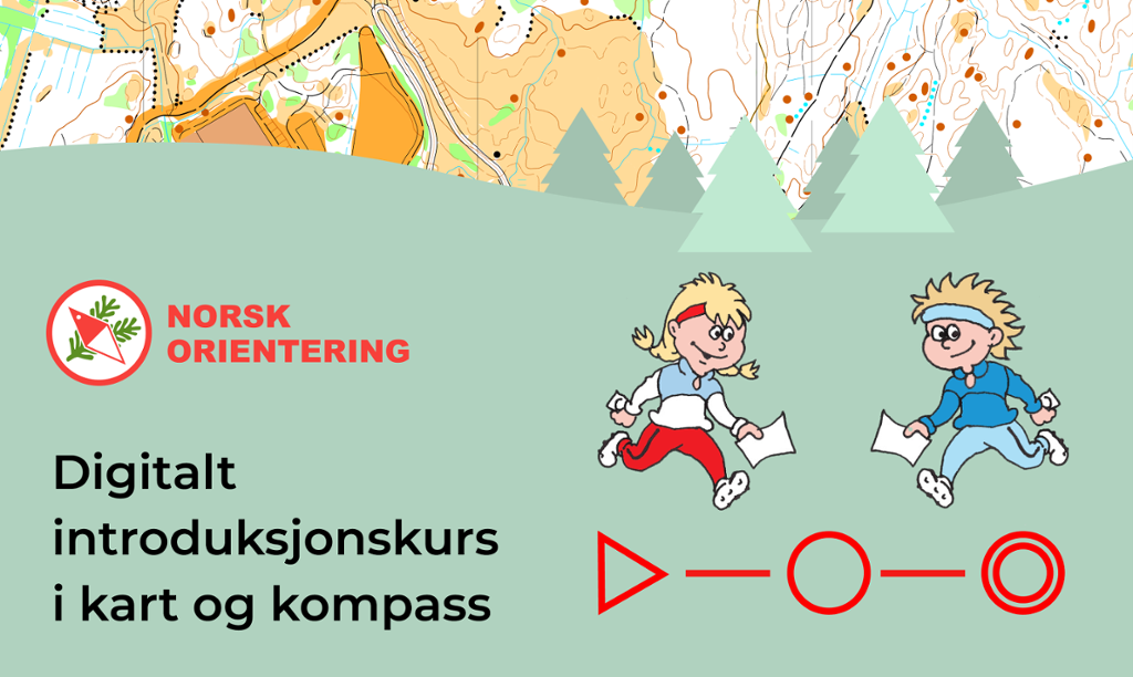 Logo for digitalt introduksjonskurs i kart og kompass fra Norsk orientering. Illustrasjon.