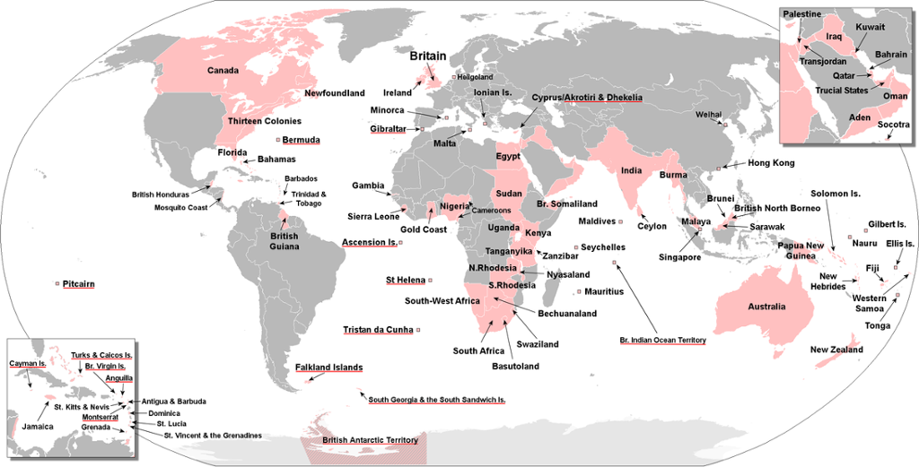 Map of The English Empire. Illustration.