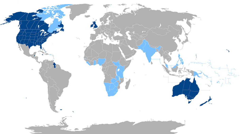  Map of the English Speaking World. Illustration.