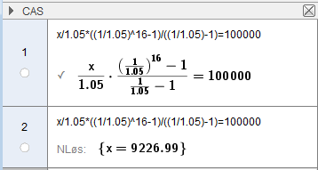 Regne ut annuitetslån i GeoGebra. Bilde.