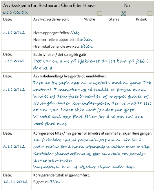 Et utsnitt av et avviksskjema. Illustrasjon.