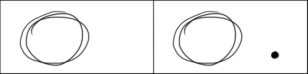 Komposisjon med to sirkler som illustrerer balanse og ubalanse. Illustrasjon.