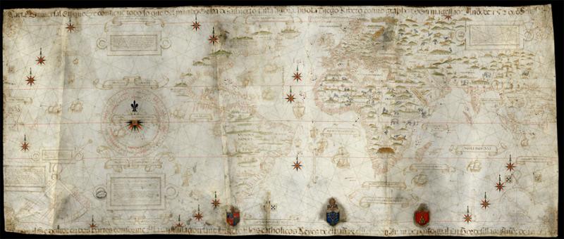 Verdskart og stjernekart frå 1529. Foto av kart. 