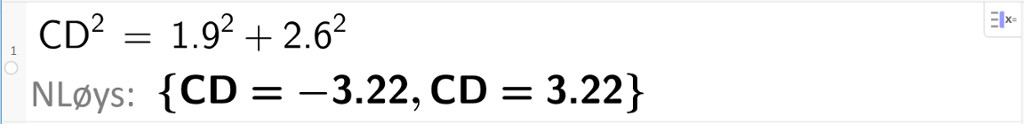 cosinus til 36 komma 2 gader er lik 2 komma 6 over CD