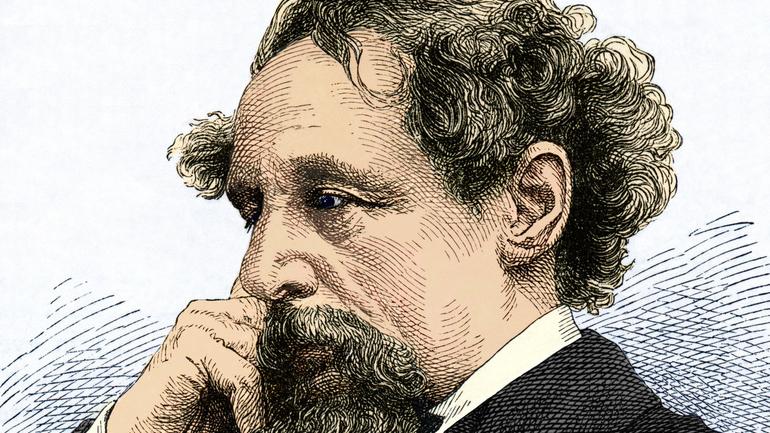 A drawing or coloured etching of a man with curly hair and a beard. He is wearing a suit and shirt. He is leaning his head against his hand. We only see his head, hand and neck. 