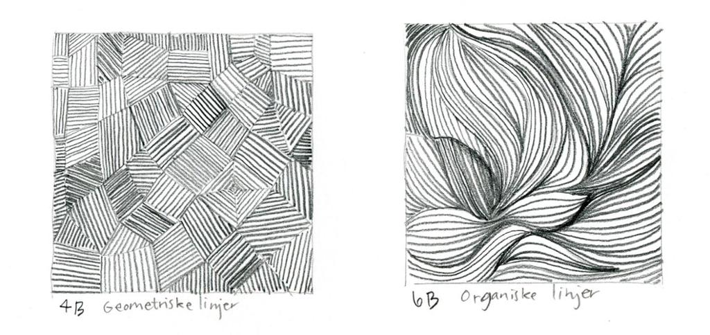 To komposisjoner: en med geometriske og en med organiske linjer. Illustrasjon.