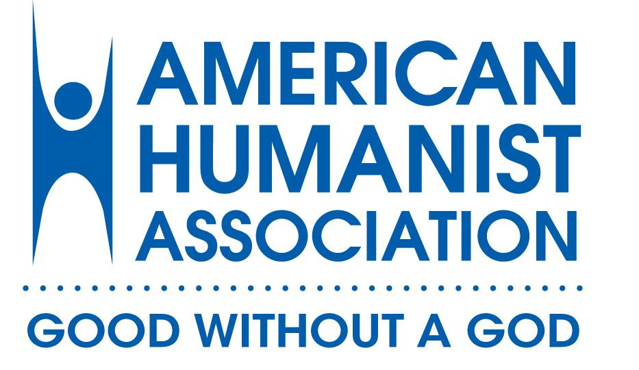 Logo med en figur som ligner et menneske, organisasjonens navn og teksten "god uten Gud". Illustrasjon.