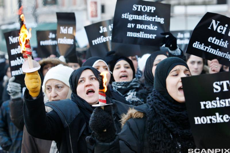 demonstrasjon mot muslimhets. foto.