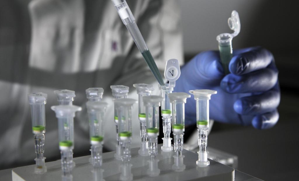 DNA-prøve avsettes med pipette i flere testrør. Foto.