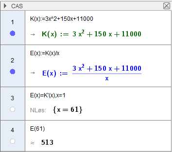 Enhetskostnad CAS GeoGebra. Bilde.