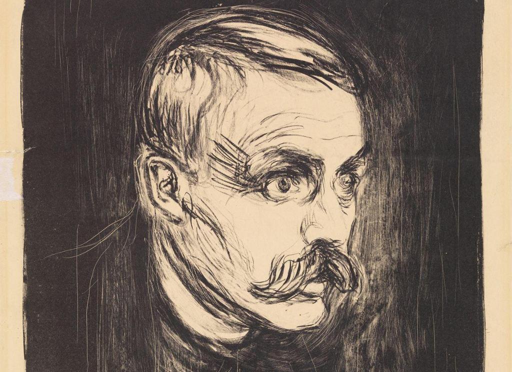 Portrett av Sigbjørn Obstfelder i svart-kvitt. Litografi.
