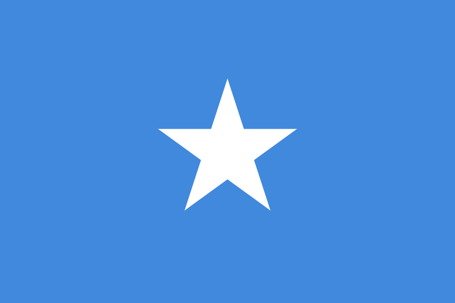 Somalias flagg. Det er lyseblått med en femtagget stjerne i midten. Grafikk.