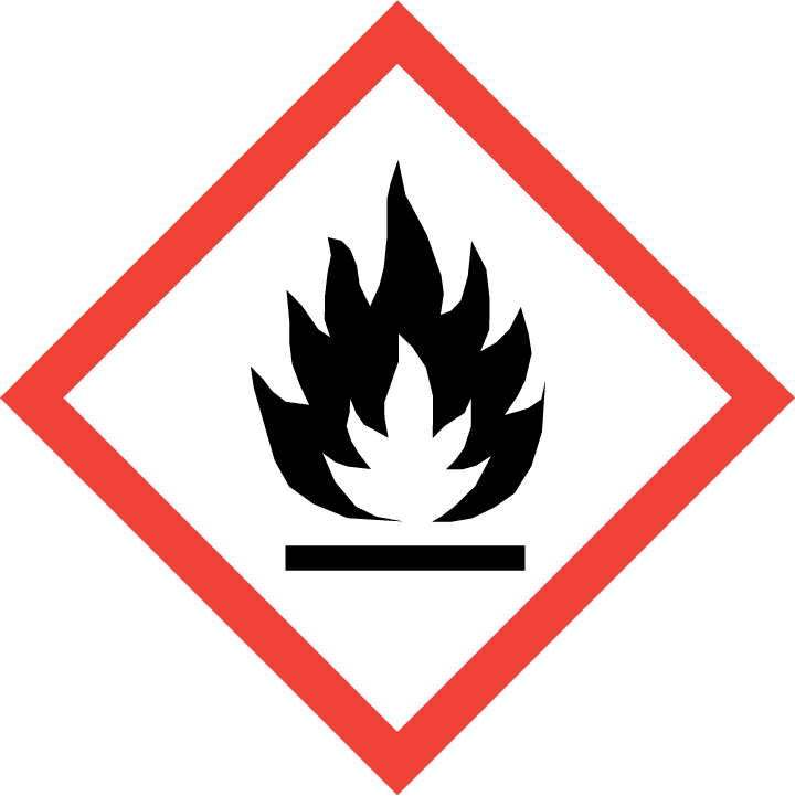 Faresymbol for kjemikaler som er brannfarlige. Piktogrammet viser en flamme. Illustrasjon.