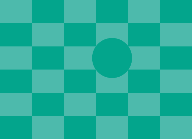 Rutete bakgrunn med to ulike grønnfarger. I øvre del av høyre side er det plassert en grønn sirkel som tydelig viser formkontrast. Illustrasjon.