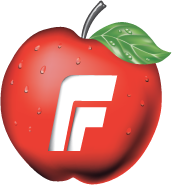 Framstegspartiet sin logo. Raudt eple med kvit F. Illustrasjon.