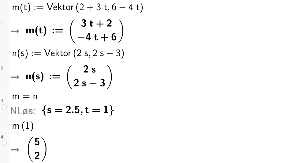 Utregning i GeoGebra vektorfunksjoner. Bilde.
