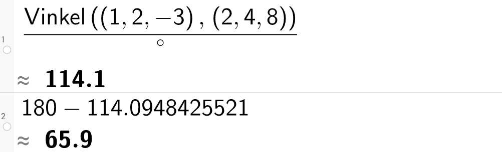 Utregning av vinkel i GeoGebra. Bilde.