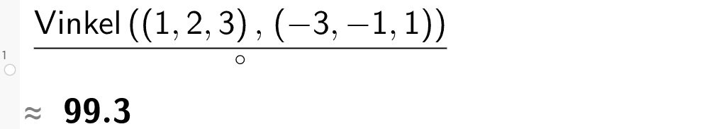 Vinkel mellom vektorer i CAS GeoGebra. Bilde.