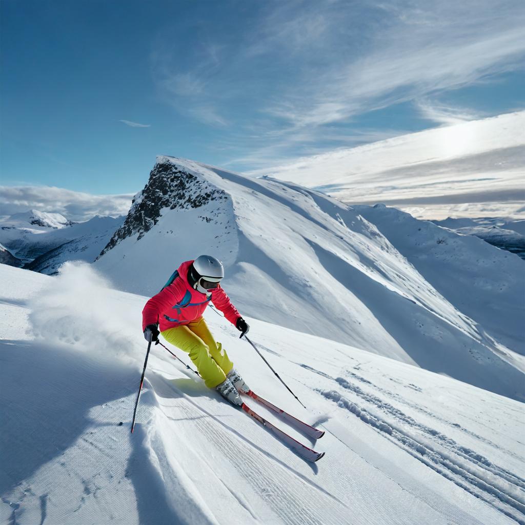 Person på ski i et fjellandskap. KI-foto.