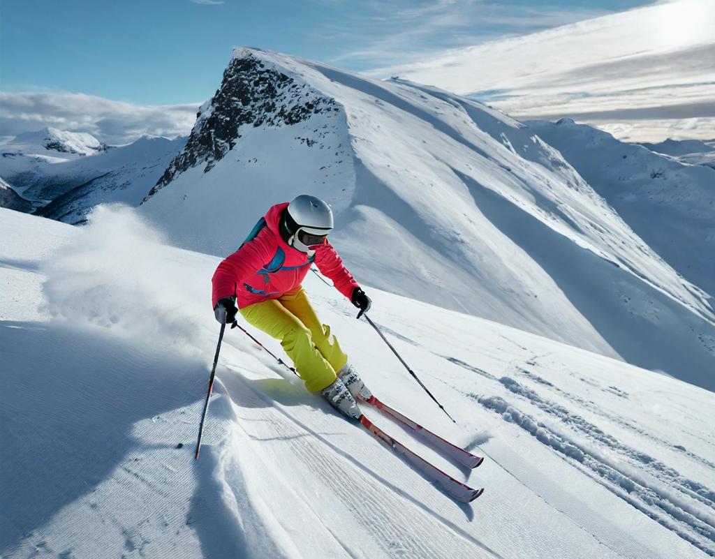 Person på ski i eit fjellandskap. KI-foto.