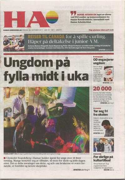 Faksimile av forsida til Hamar Arbeiderblad 26. oktober 2012