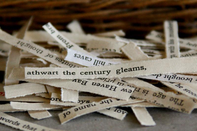 A heap of paper strips with sentences and words that can be mase into a poem.