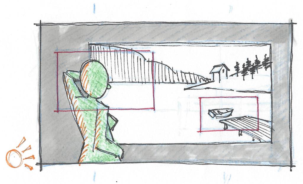 Eksempel på storyboardrute. Tegning.