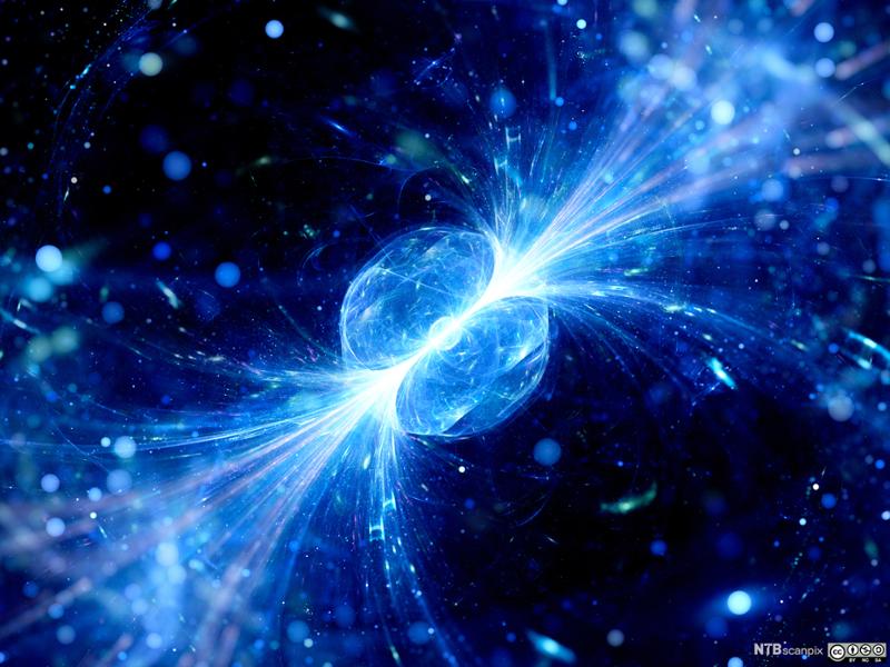 Lysende blått gammaglimt i verdensrommet. Foto.