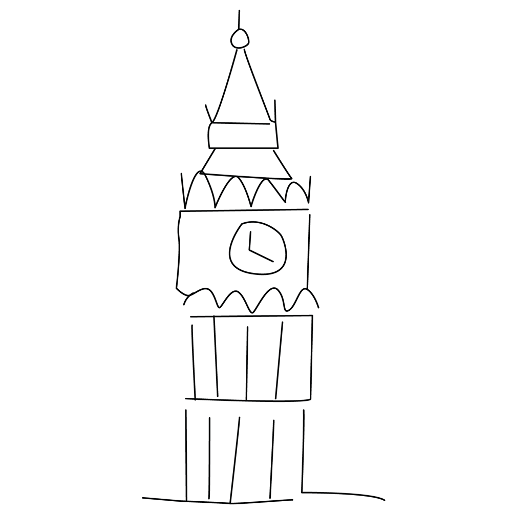 Big Ben at Palace of Westminster in London. Sketch 