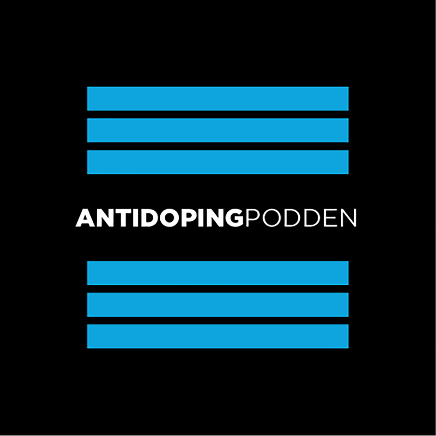 Logoen til Antidoping Norge. På midten står det Antidopingpodden. Grafikk.
