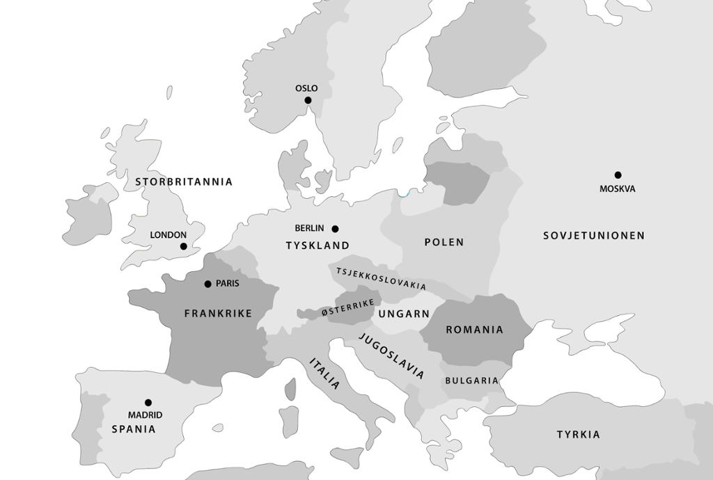 Kart over grensene i Europa etter første verdenskrigs slutt. Animasjon. 