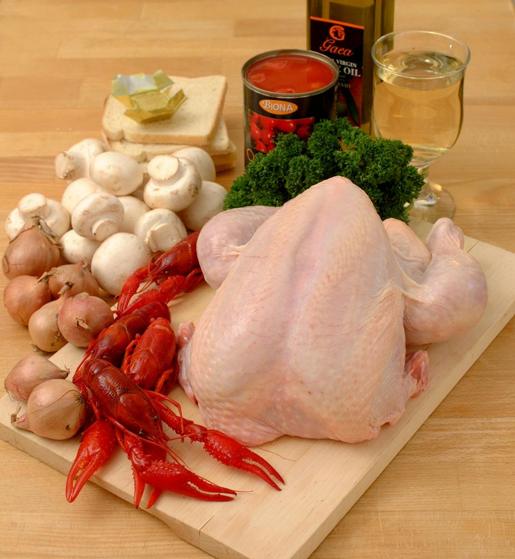 Ingredienser til kylling Marengo. Foto.