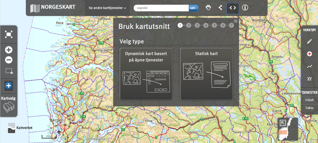 Kartutsnitt fra norgeskart.no. Skjermdump.