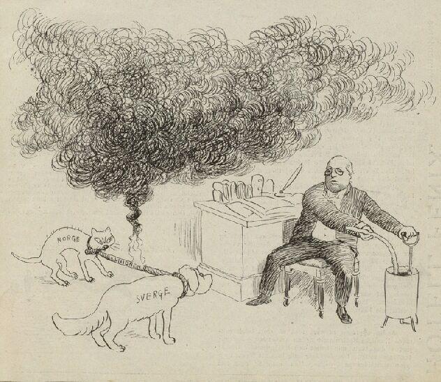 Karikatur som kommentar til konsulatkrisa i februar 1905. Tegning.