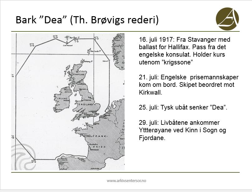 Kart som viser den ruta Dea seilte
