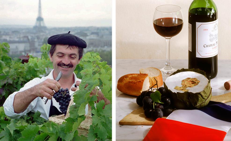 Kollasj: Frankrike, vin og mat.