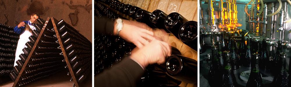 Kollasj: rotering av champagneflasker
