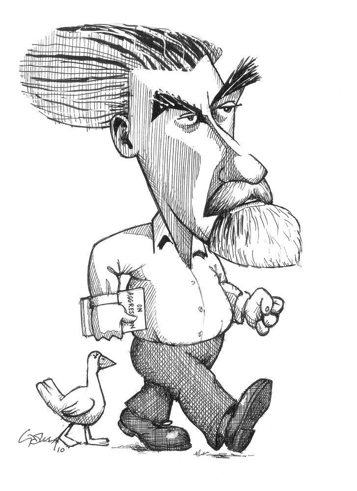 Karikatur av Konrad Lorenz. Illustrasjon.