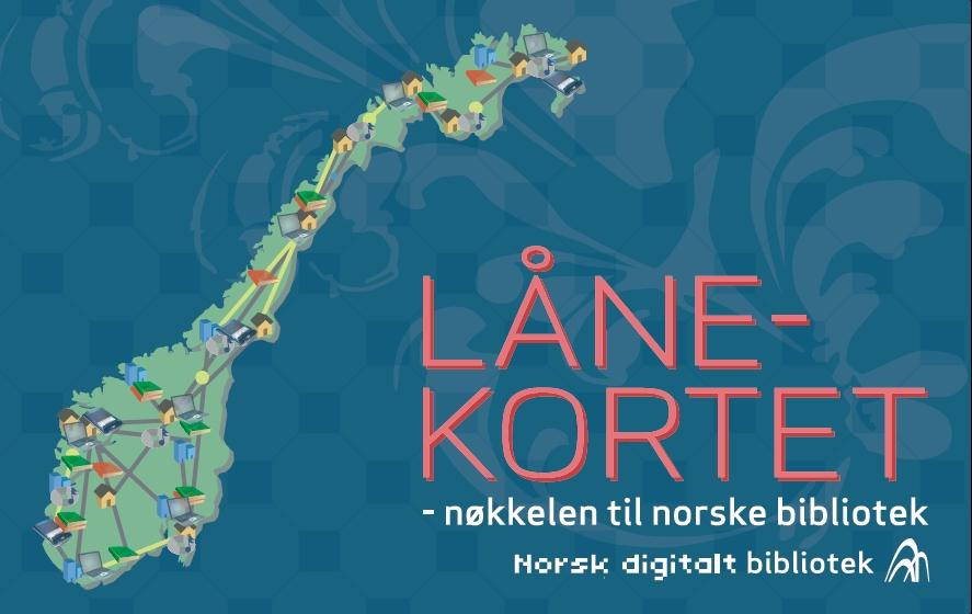 Illustrasjon for Norsk digitalt bibliotek med noregskart på blå bakgrunn. Illustrasjon.