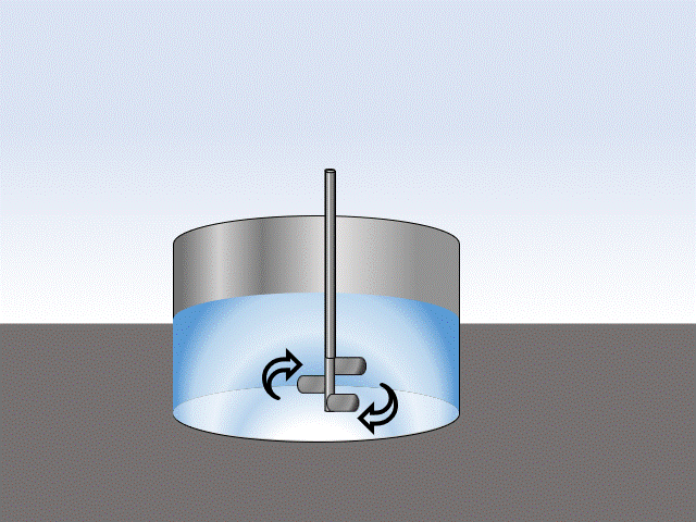 Sylinderformet tank. En roterende akskling med skovler står i tanken. Illustrasjon.