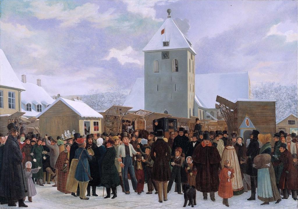 Marked på Stortorvet i Oslo. Maleri fra 1843.