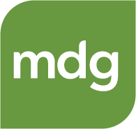 Miljøpartiet Dei Grøne sin logo. MDG med kvite bokstavar på grøn bakgrunn. Illustrasjon.