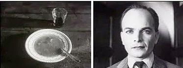 To filmruter. Bildet til venstre viser en suppetallerken, bildet til høyre viser et nærbilde av en mann. Fotomontasje.