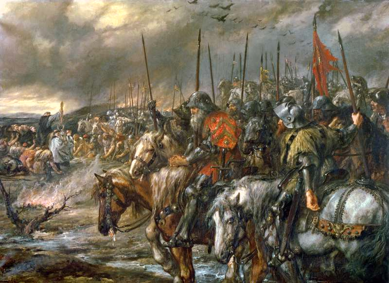 Morgenen for slaget ved Agincourt, 25. oktober 1415, av John Gilbert. Maleri.