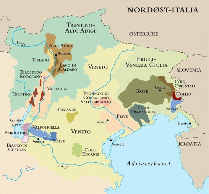 Kart over nordøst-italia. Foto.