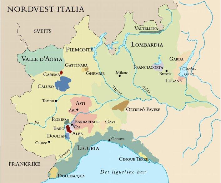 Kart over nordvest-Italia. Foto.