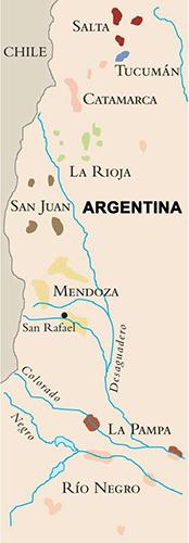 Kart over vinområdene i Argentina