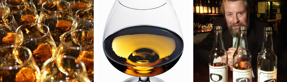 Akevitt til smalahove. Brandy og cognac i glass.