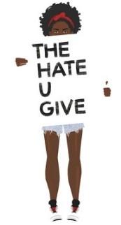 An illustration of Starr, the Black protagonist from the film The Hate U Give. She's holding a poster with the title of the film.